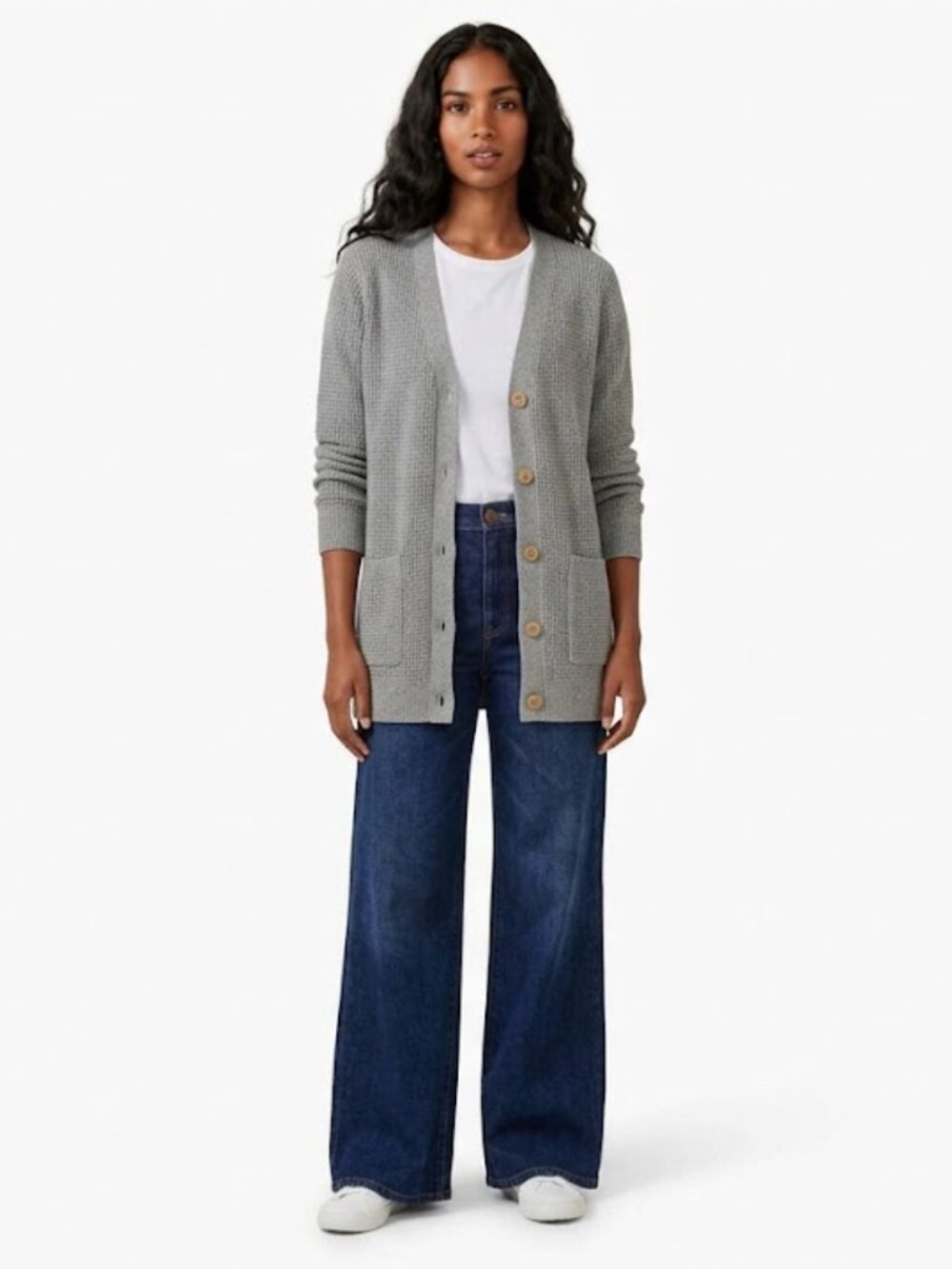 Timbuktu 100% Cotton Gray waffel weave textured button-Up Cardigan size small